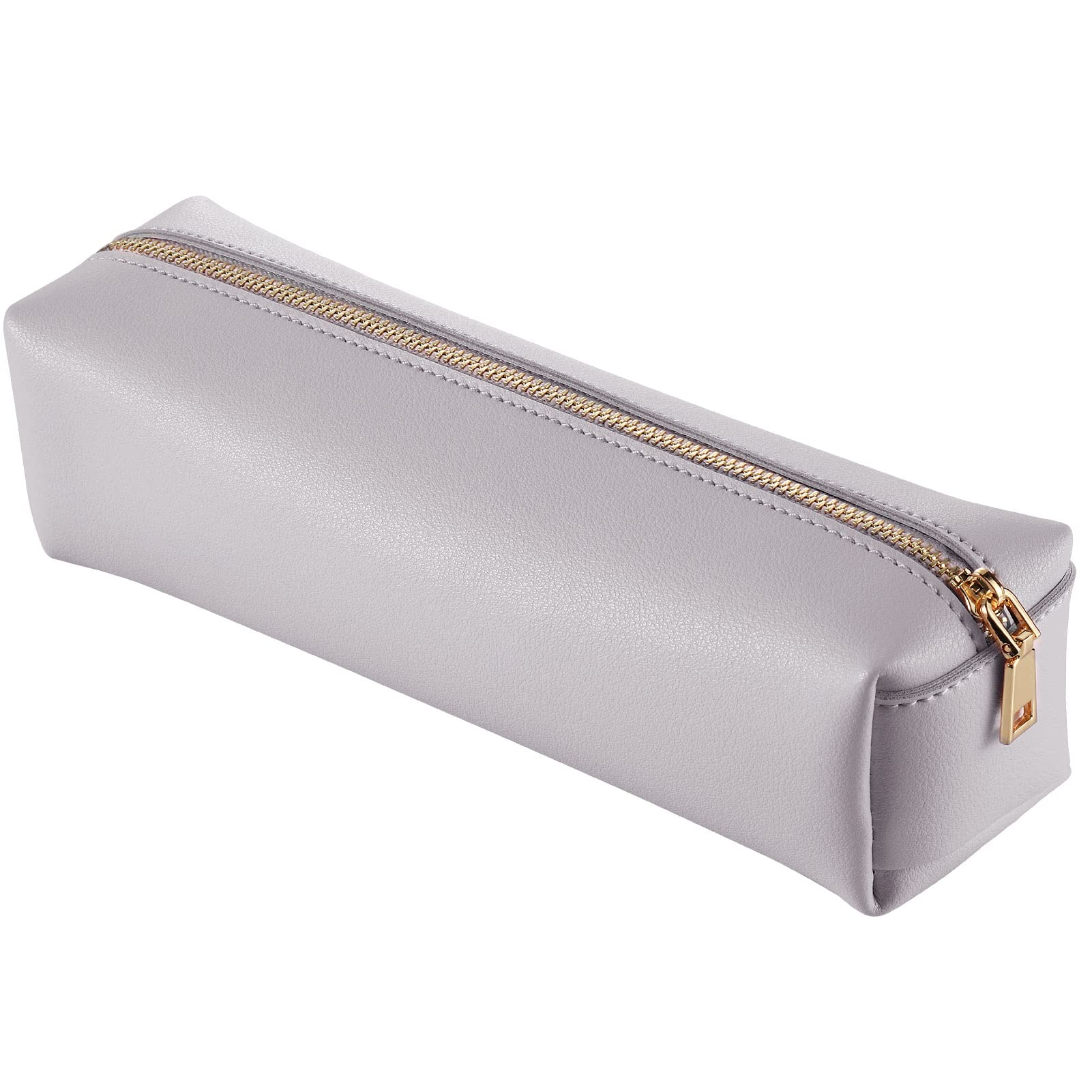 Fyore Leather Pencil Case Simple Pen Pouch Pen Bag with Metallic Zipper Pocket Size Office Organizer for Girls Boys Student College Middle School (Grey)