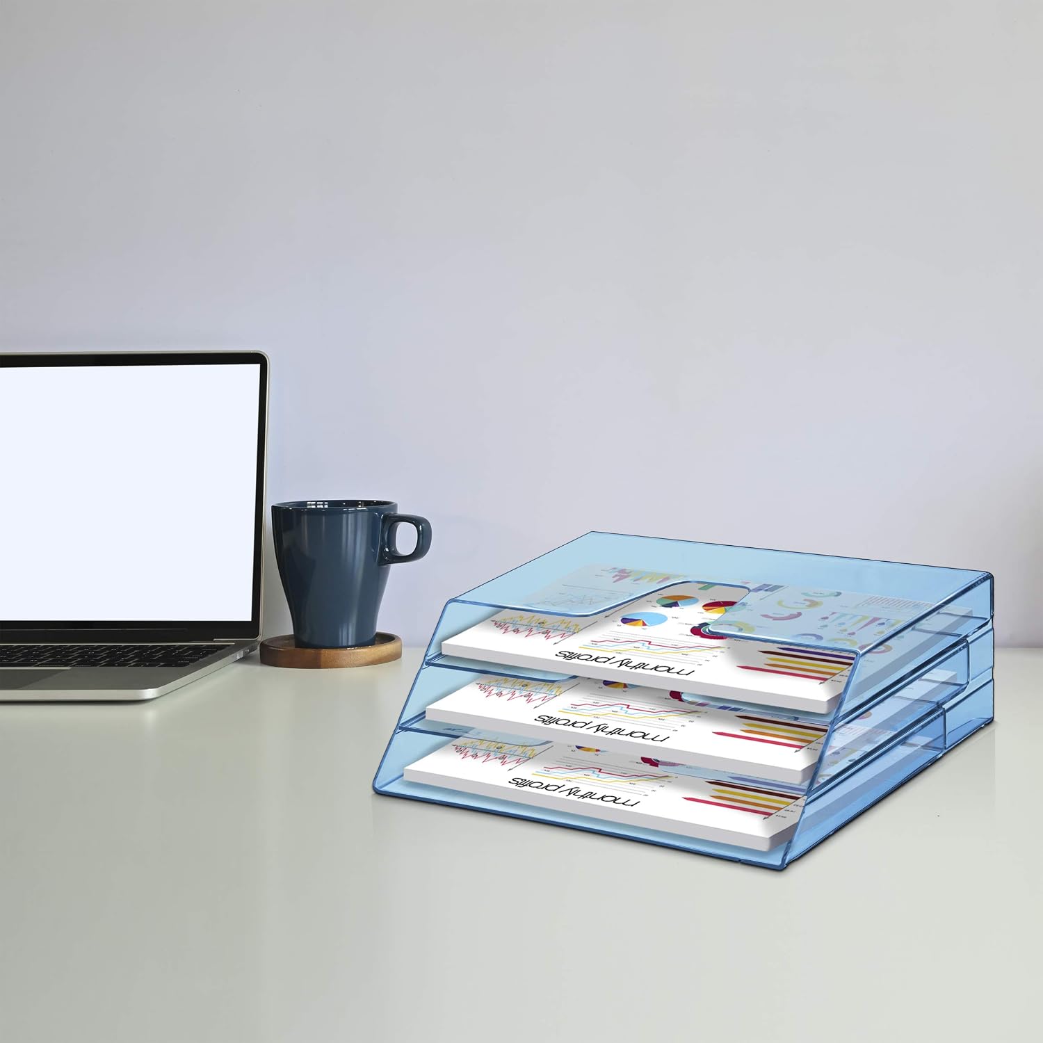 Acrimet Horizontal Triple File Folder Holder Organizer, Open Top Desktop Document Sorter for Letter Size Papers & Folders - Image 4