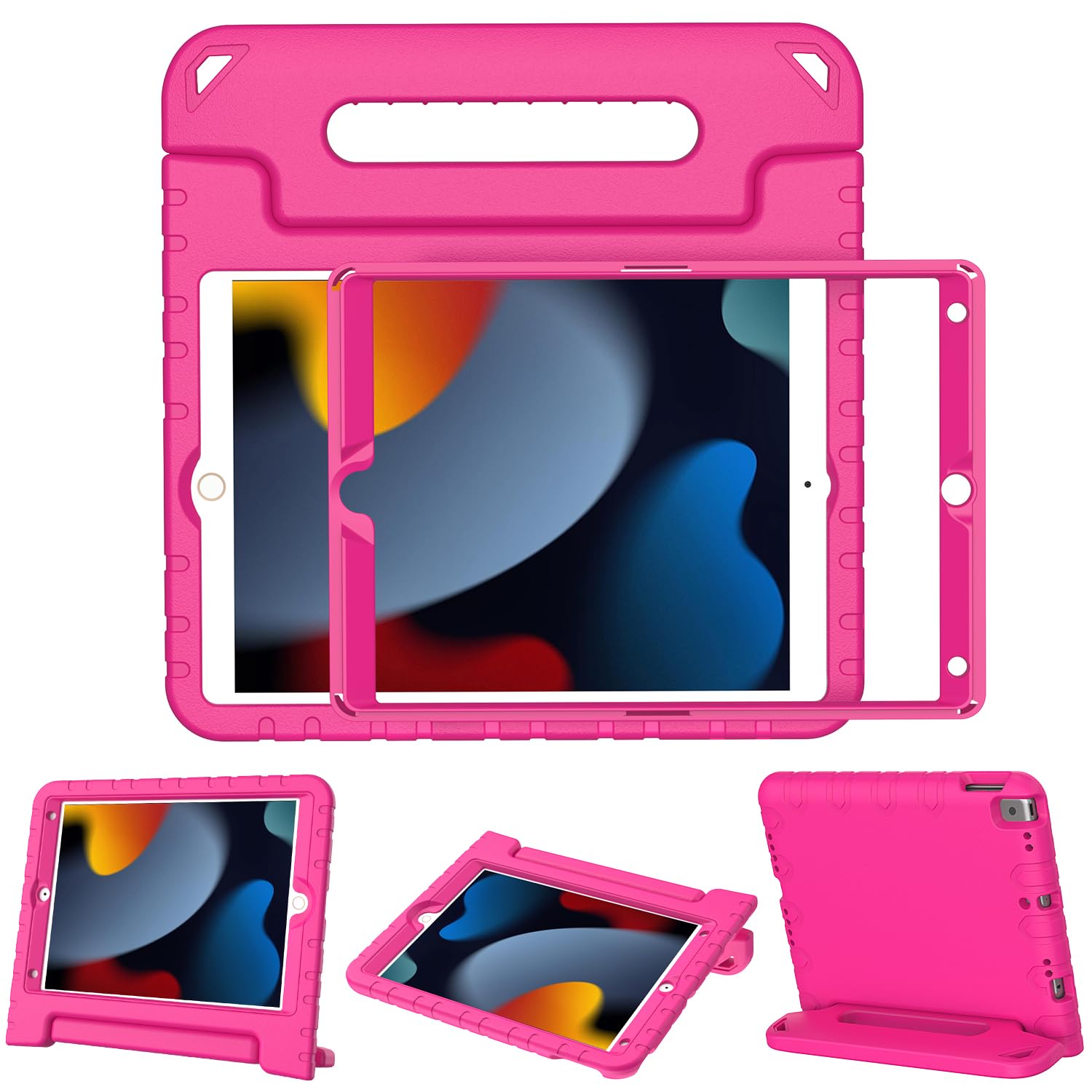 Surom Kids Case with Screen Protector for iPad 10.2 Inch 2021/2020/2019 (9th/8th/7th Generation), Shockproof Convertible Handle Stand iPad 10.2 9th/8th/7th Generation Case for Kids, Rose Rink
