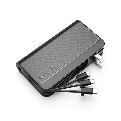 Carregador port&agrave;til de Luxtudude per a iPhone, 10000mAh Power Bank with Cables Built-in Cables 【 iPhone Lightning & USB C & Micro 】 & 15W Wall Plug Travel Carger, USB C Power Bank per a iPhone, iPad, Android, Samsung etc