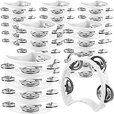 30 Pack Tambourines for Kids Adult, 4 Bells Handheld, White | Noise Makers for Classroom Church Music Operation Christmas, Hand Percussion for Preschool Toddlers, Bulk Party Favors