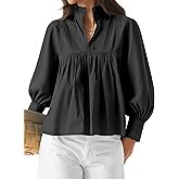 synound Women’s Puff Long Sleeve V Neck Blouse Peplum Pleated Babydoll Tops Fall Dressy Casual Loose Fit Shirts