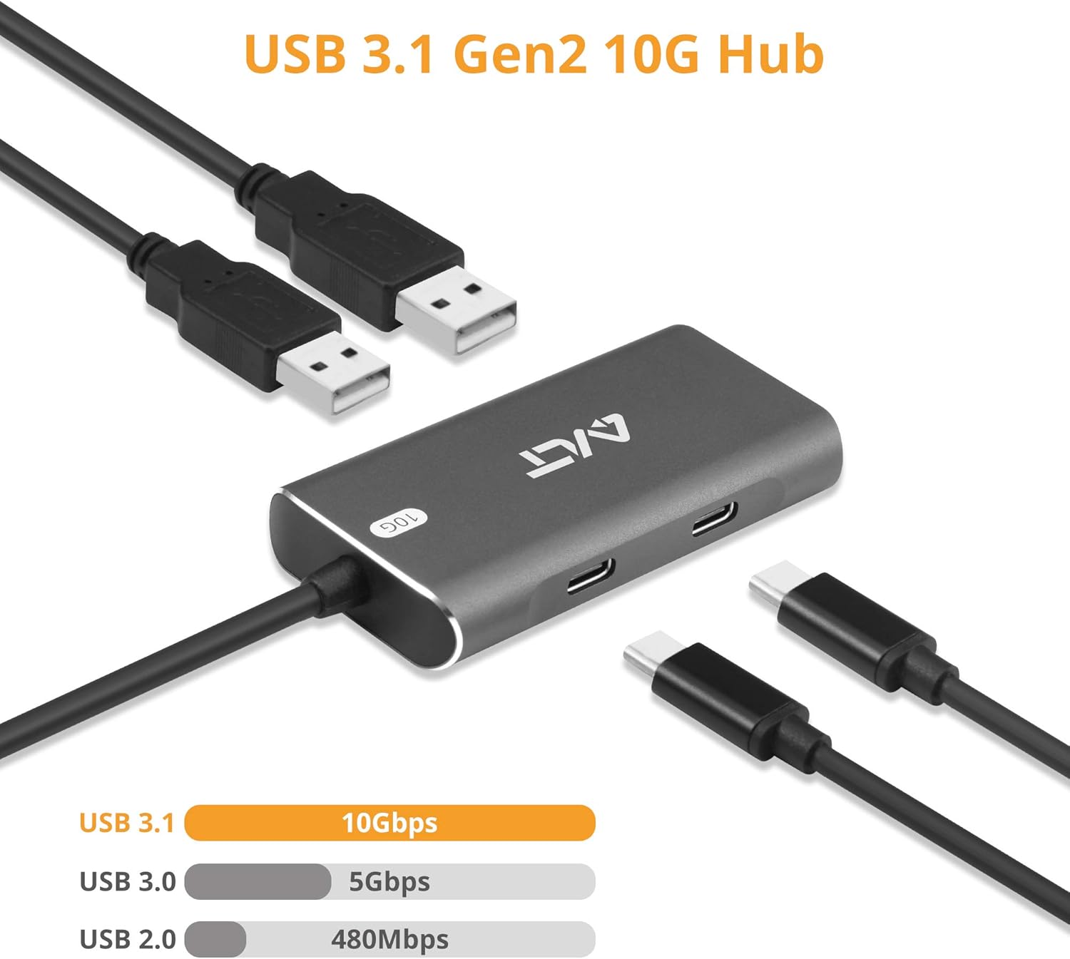 AVLT 4-Port USB 3.1 Gen 2 10G Hub - USB-A x2 USB-Cx2 - Portable USB-C Hub for MacBook Pro, iMac, iPad Pro, MacBook Air, Surface Pro, Pixel Slate, Galaxy Tab: Electronics