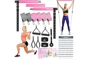 COFOF Pilates Bar Kit with Resistance Bands, Multifunctional Yoga Pilates Bar with Heavy-Duty Metal Adjustment Buckle, Portable Home Gym Pilates Resistance Bar Kit for Women Full Body Workouts