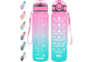 Enerbone 32 oz Drinking Water Bottle with Times to Drink and Straw, Motivational with Carrying Strap, Leakproof BPA & Toxic Free, Ensure You Drink Enough Water for Fitness Gym Outdoor