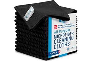 MICROFIBER WHOLESALE 12" x 12" Pro Multi-Surface Microfiber Cleaning Cloths | Black - 12 Pack | Premium Microfiber Towels for Cleaning Glass, Kitchens, Bathrooms, Automotive, Supplies & Products