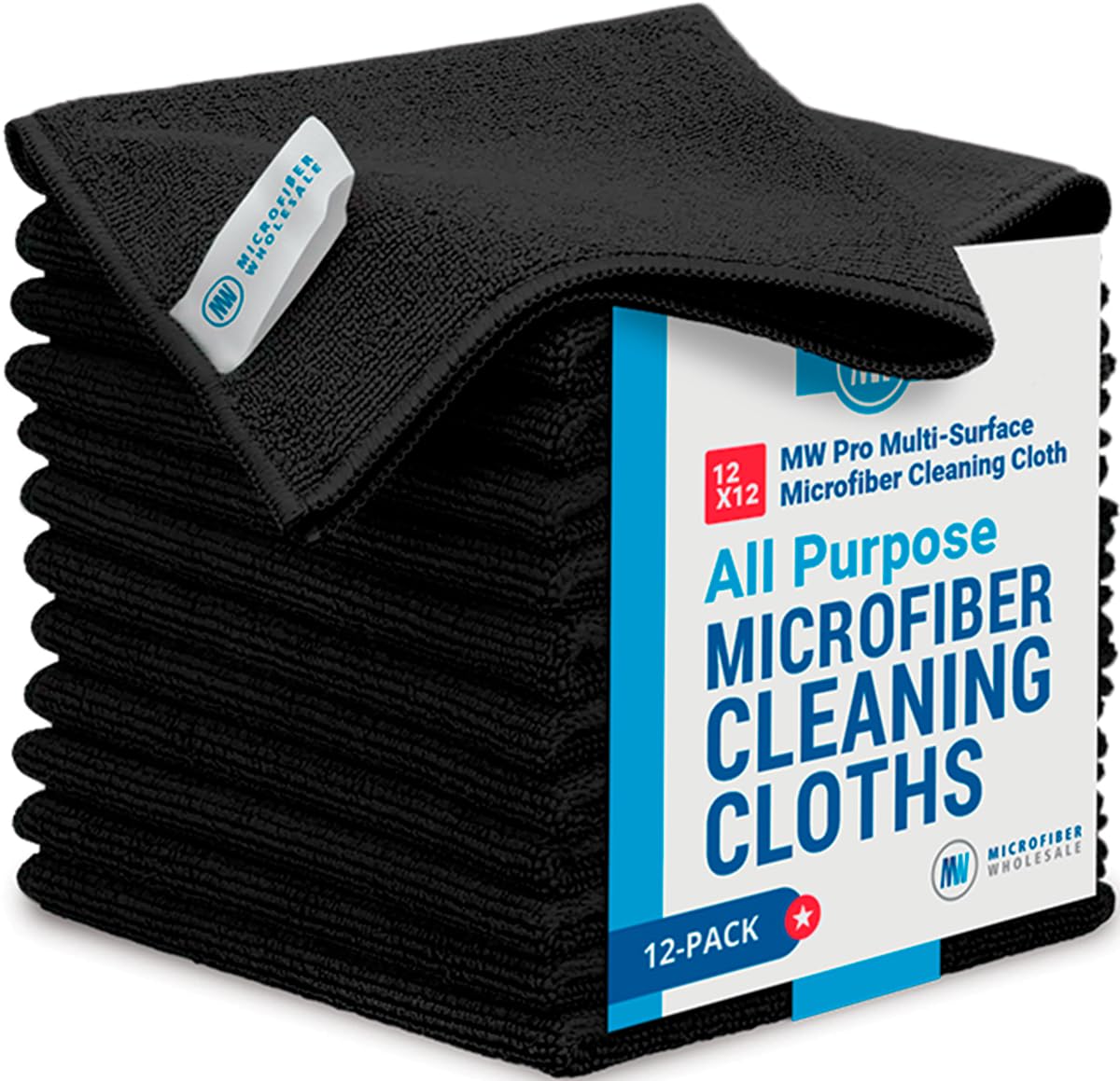 Photo 1 of 12" x 12" Pro Multi-Surface Microfiber Cleaning Cloths | Black - 12 Pack | Premium Microfiber Towels for Cleaning Glass, Kitchens, Bathrooms, Automotive, Supplies & Products