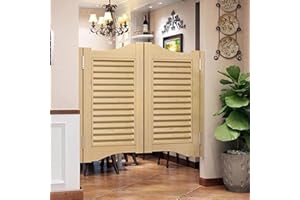 JUERAORI Louvered Café Interior Swing Solid Wood Door, Home Decor Pine Saloon Doors with Hinges Hardware, Entrance Partition for Hallway Kitchen Doorway Bar, Premade Varnish (Burlywood, 31.5x35.4in)