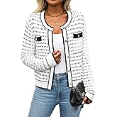 ELLEVEN Women's Cropped Tweed Knit Cardigan Sweater,Trendy Open Front Button Up Long Sleeve Cardigans with Pockets