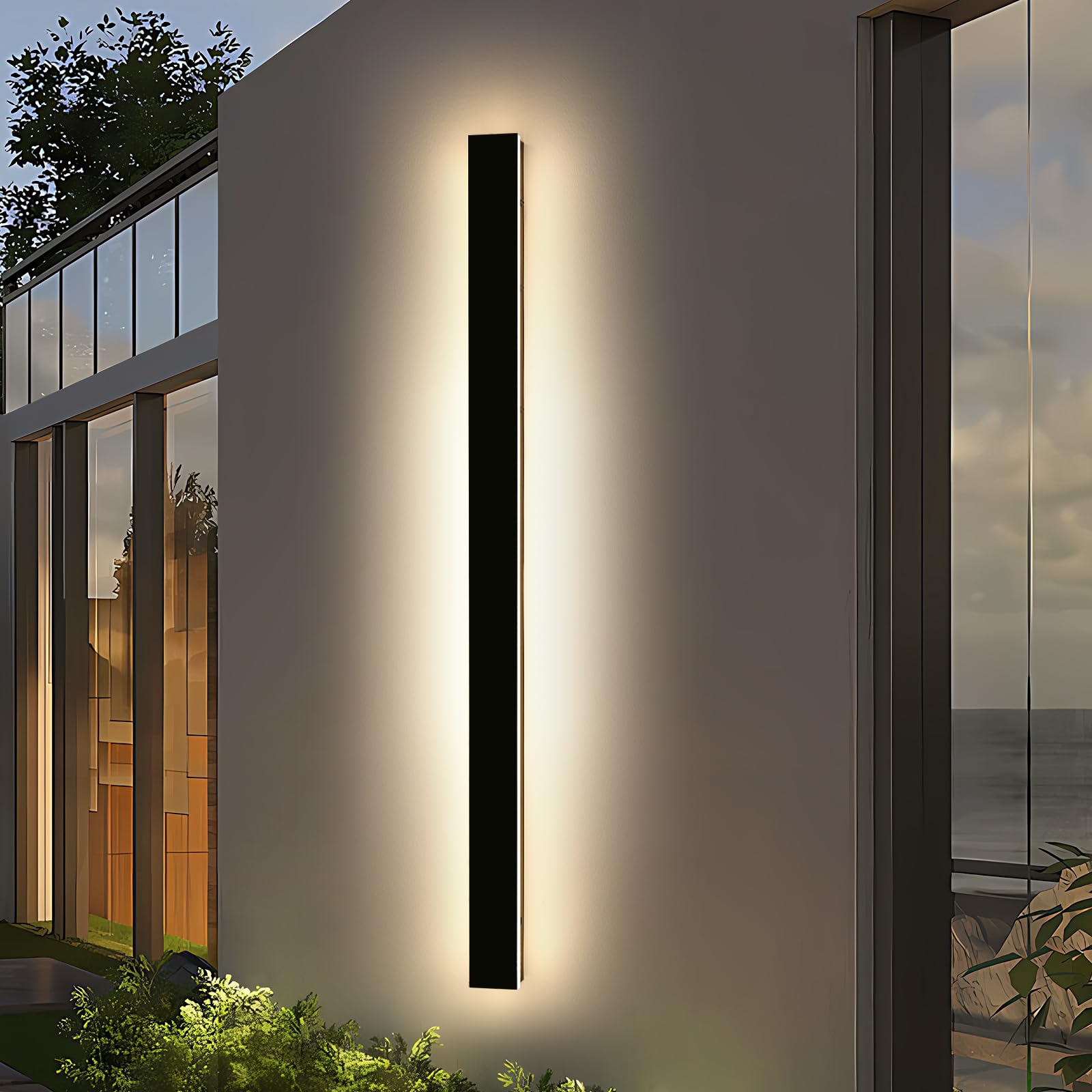 Photo 1 of Modern Outdoor Wall Light, 71inch Black Exterior Wall Mount Light Fixtures, 3 Color 3000K/4500K/6000K, IP65 Waterproof, Porch Wall Sconce, Long Linear Outside Lighting for Patio Garage Garden