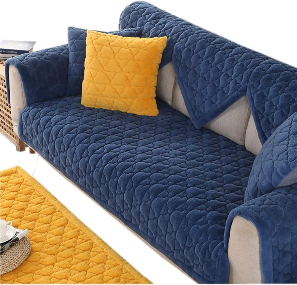 Plush Armrest and backrest for Quilted Sofa furniture protector cover For pet Thicken Sofa slipcover Anti-slip Couch protector For sofa,Loveseat,Recliner,Chair-Navy Blue Backing or Armrest(35x35inch)