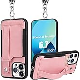 TOOVREN Compatible with iPhone 13 Pro Max Case 6.7" 2021, Slim Designer iPhone 13 Pro Max Case with Card Holder, Phone Case Wallet with PU Leather Kickstand Pink
