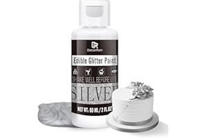 DECORROM Edible Glitter Paint - 2 fl.oz Metallic Edible Cake Paint for Cake Decorating, Baking, Cupcakes, Candy - Food Grade Shimmer Art Decorative Paint Liquid Luster Dust for DIY Cookie, Fondant (Silver)