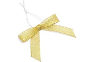 BRIGHT CREATIONS 100-Pack Twist Tie Bows, Metallic Gold Pre-Tied Satin Ribbon for Gift Wrap Bags Boxes, Party Favors, Baked Goods, Crafts, Mini Bowties for Hair Decorations (2.5x3 in)