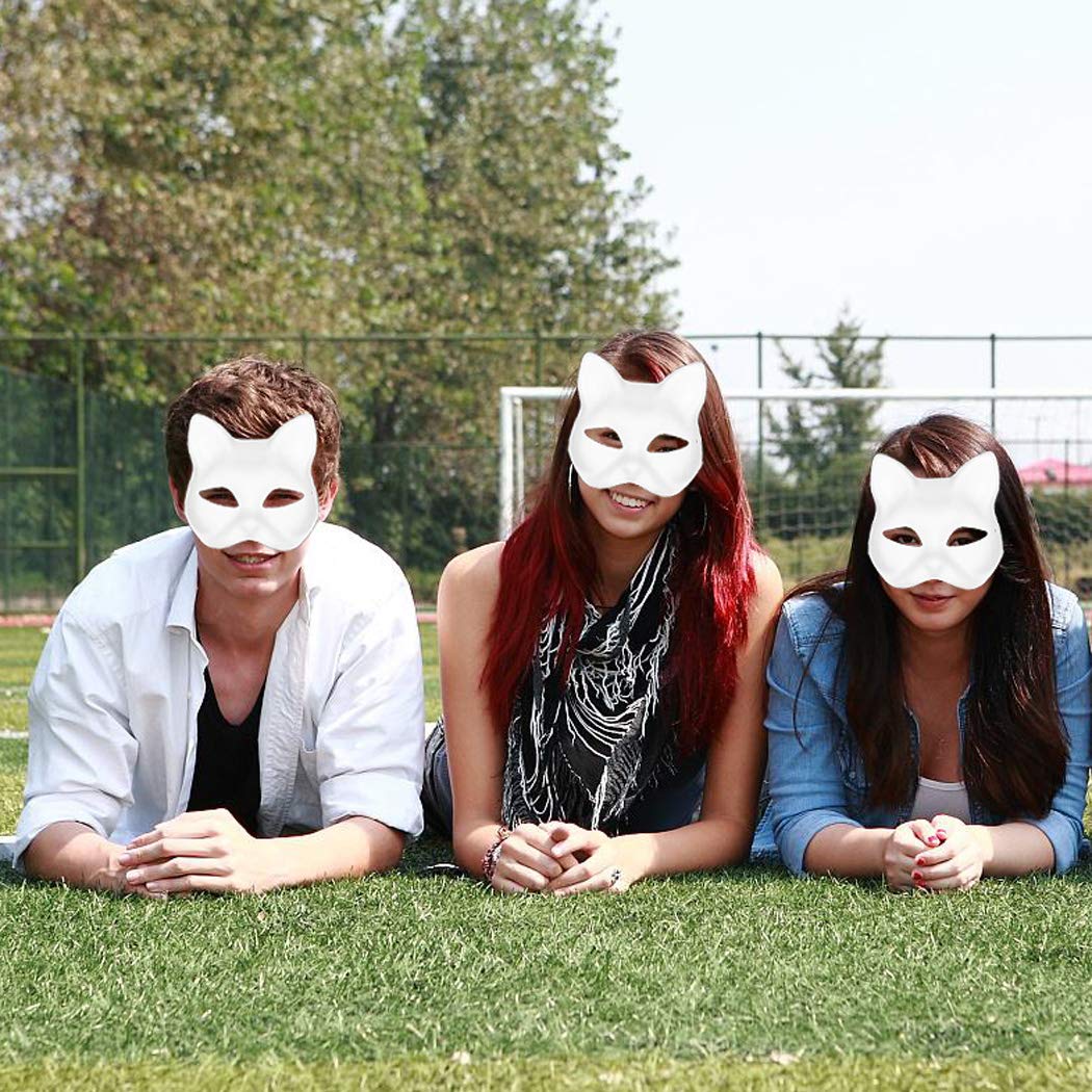 Fansport DIY Mask Cat Face Blank DIY Masks White Plain Mask Paintable Paper Mask Costume Party Mask for Halloween (12PCS)