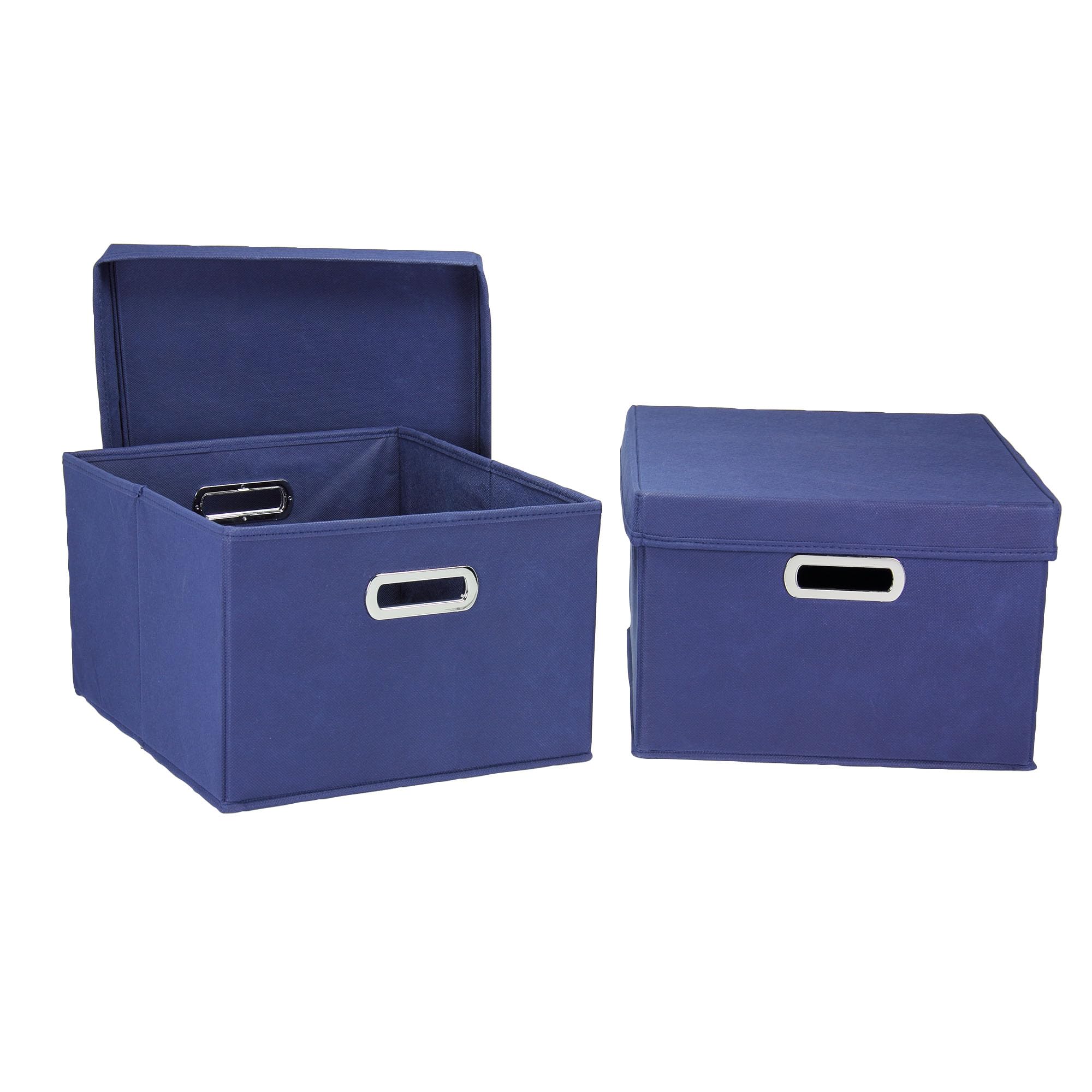 Household Essentials Fabric Storage Boxes with Lids and Handles, Blue (Pack of 8) Image