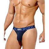 Arjen Kroos Mens Thong Wide Band Low Rise Pouch Bikini Underwear Cotton Thongs for Mens Lingerie Athletic Supporters Dark Blue