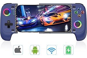 AIFASTERFLY Mobile Game Controller Wireless Phone Controller for iPhone/Android, Hall Effect Gaming Controller, RGB Light, Support Phone Case, Suitable for Steam Link, Roblox, Call of Duty & More, Blue