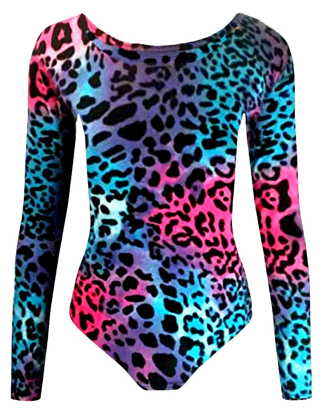 The Fancy Dress®GIRLS KIDS NEW MULTI LEOPARD PRINT LONG SLEEVE STRETCH MICROFIBER DANCE GYMNASTIC LEOTARD BODYSUIT TOP (13 Years)