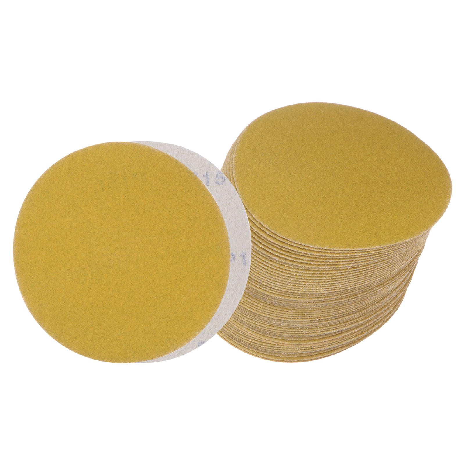 Kozelo 50pcs No Hole Sanding Discs- [ 6 Inch 150 Grit ] Round Hook and Loop Grip Sanding Pads Sheet Sandpaper for Automotive Woodworking Metal Polishing Use| Gold, Aluminum Oxide