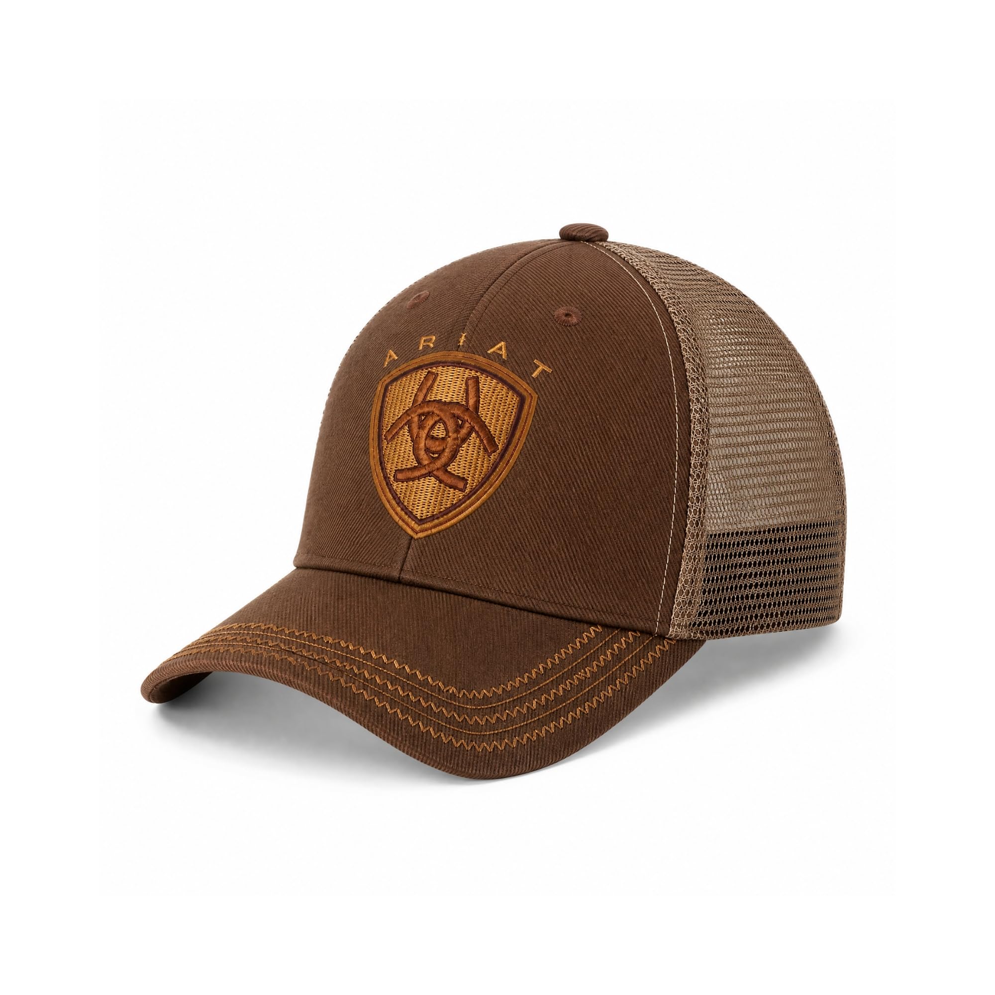 ARIAT Gorra Trucker Oilskin para Hombre con Logo de Escudo Bordado, ala Curva, Correa Trasera, marrón, Talla única