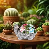 GoGnome Solar Turtle Figurine Lights with Hummingbird Flower 5.5-inch – Garden Statue for Outdoor Yard Decorations, Lawn Ornaments, Balcony Decor – Ideal Gift for All Occasions (Turtle)