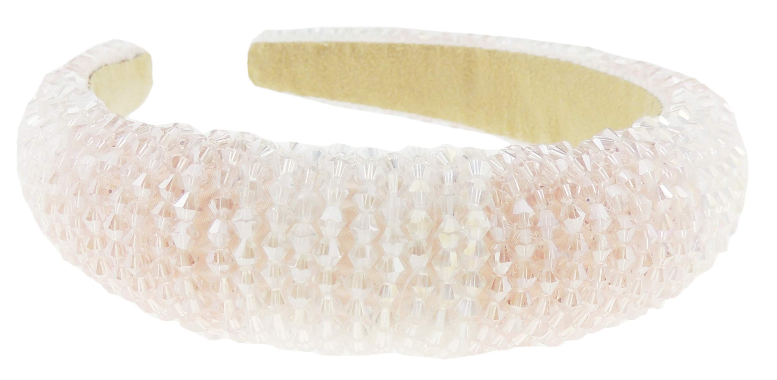 Ladies Bump Padded Beaded Crystal Evening Bridal Party Formal Headband (Pink White)