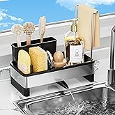 SOVGIZF Sponge Holder for Kitchen Sink,Sink Caddy Organizer with Removable Brush Holder,Kitchen Countertop Soap Dispenser Storage with Detachable Towel Rack,Black