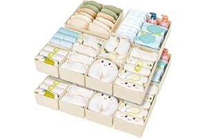 DIMJ Drawer Organizer Clothes 15 Pack - Foldable Baby Organizers and Storage & Dresser Organizer for Bedroom, Closet - Nursery Organization Dresser Dividers for underwear, Sock,Bra, Belt, Tie, Beige