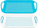 DIVCHI 2-Pack Serving Tray Set Non-Slip with Handles 40.5 x 28.5 cm Blue/White
