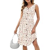 NILOUFO Women's Summer Casual Midi Dress Sleeveless V-Neck A-Line Swing Dresses Lightweight Flowy Beach Sundress