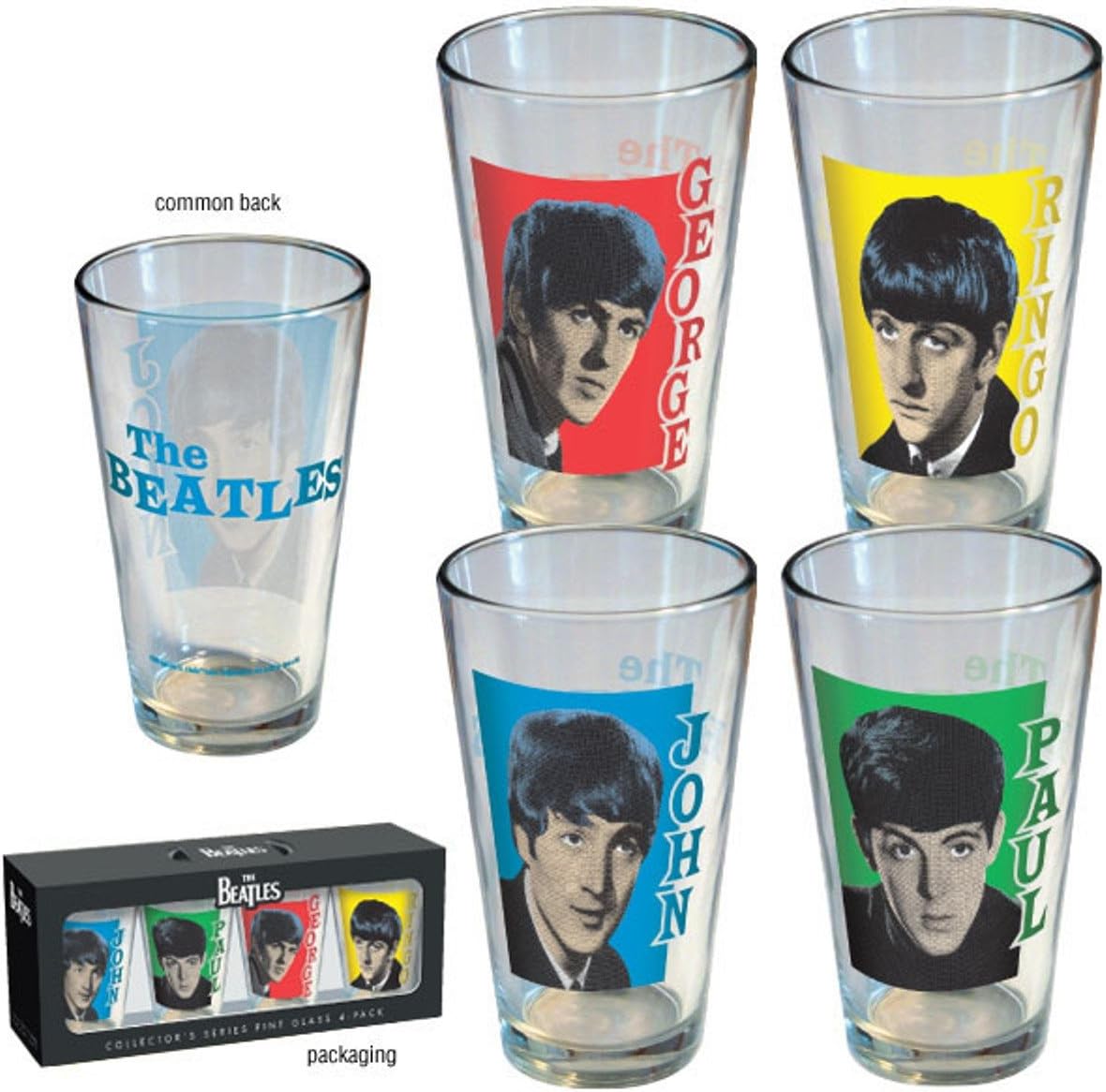 The Beatles Retro Pint Glass Set Of 4 Amazon.ca Home & Kitchen