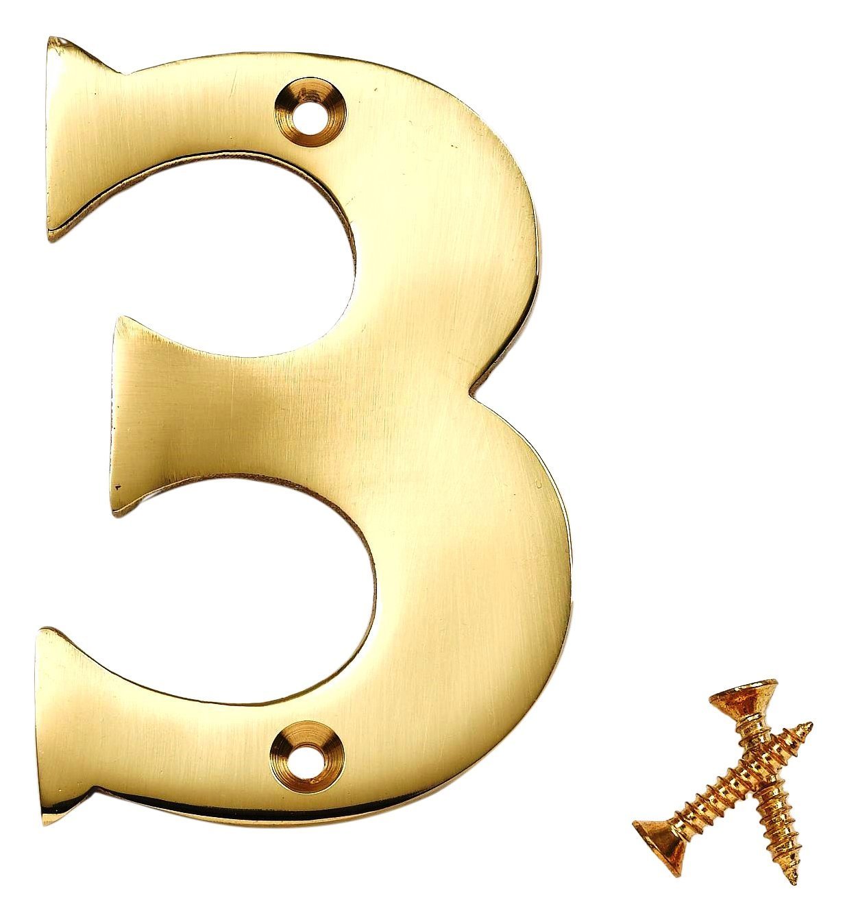 Merriway BH04229 Solid Brass Number Polished and Lacquered Number 3, 75 mm, 3 inch