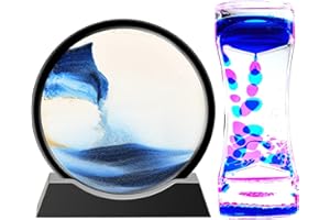 FKYTION Liquid Motion Bubbler Timer and Sand Art Picture 3D Round Glass Sand Picture 2 Pack Colorful Hourglass Liquid Bubbler Art Toys Activity Calm Relaxing Desk Toys Voted Best Gift!