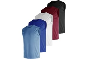 E-LIINJOYE Men's 5 Pack Dry Fit Quick Dry Tech Performance Sleeveless T Shirts Mesh Workout Gym Muscle Running Tank Tops