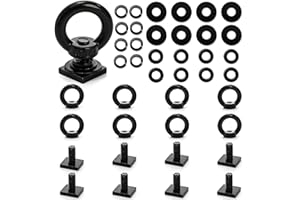 Elsjoy 8 Pack M8 T Track Mount Tie Down Anchor for Roof Rack, Stainless Steel T Bolt Eye Nut Tie Down Rings, Black M8 T Track
