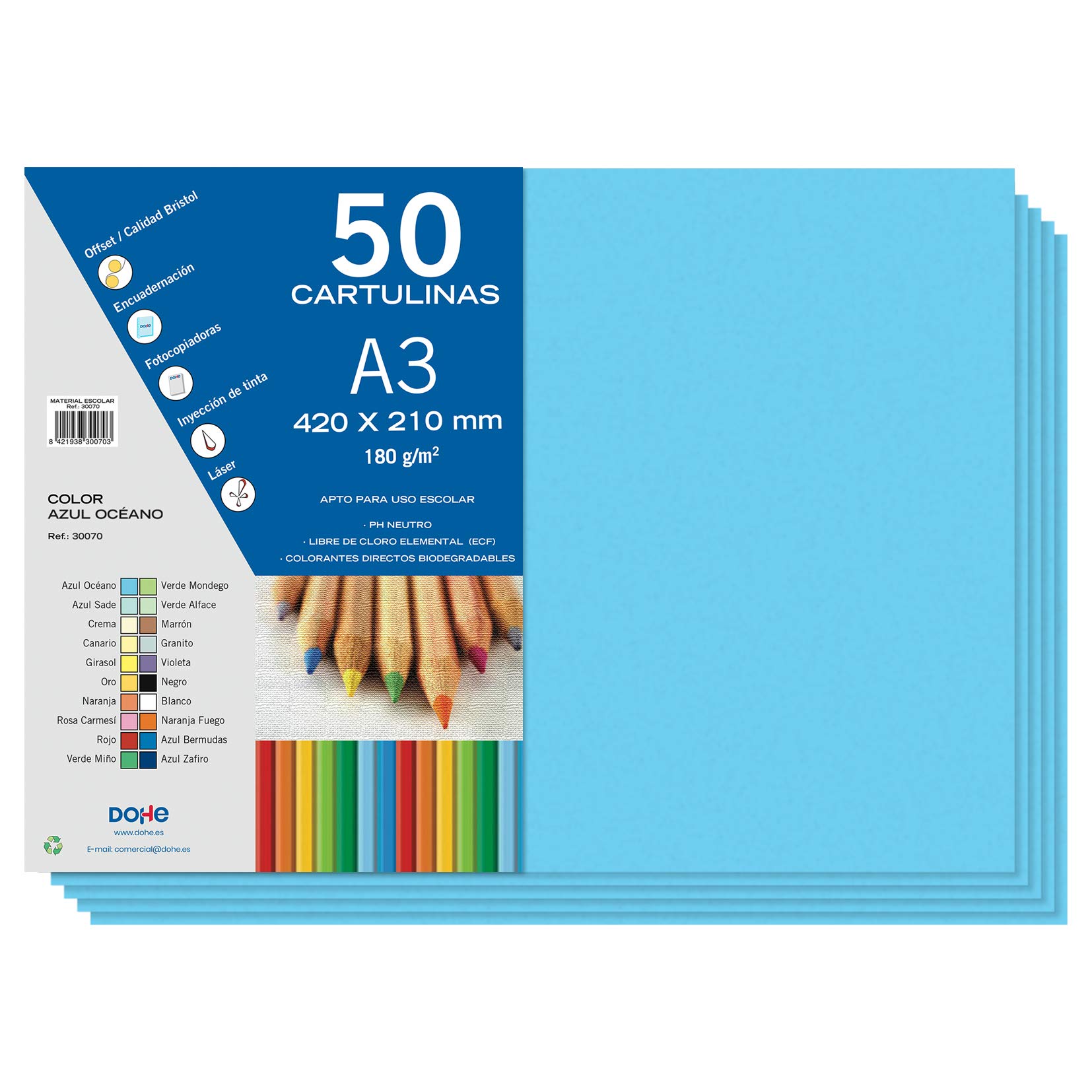 Dohe - Cardboard 50 Sheets in A3 - Ocean Blue