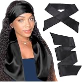 XTREND 2Pcs Women's Satin Edge Scarves for Wigs 56 Inch Silk Edge Laying Scarf for Women Non Slip Hair Wrap Wigs Grip Band for Yoga, Makeup, Facial, Sport (2 pcs, Black#)