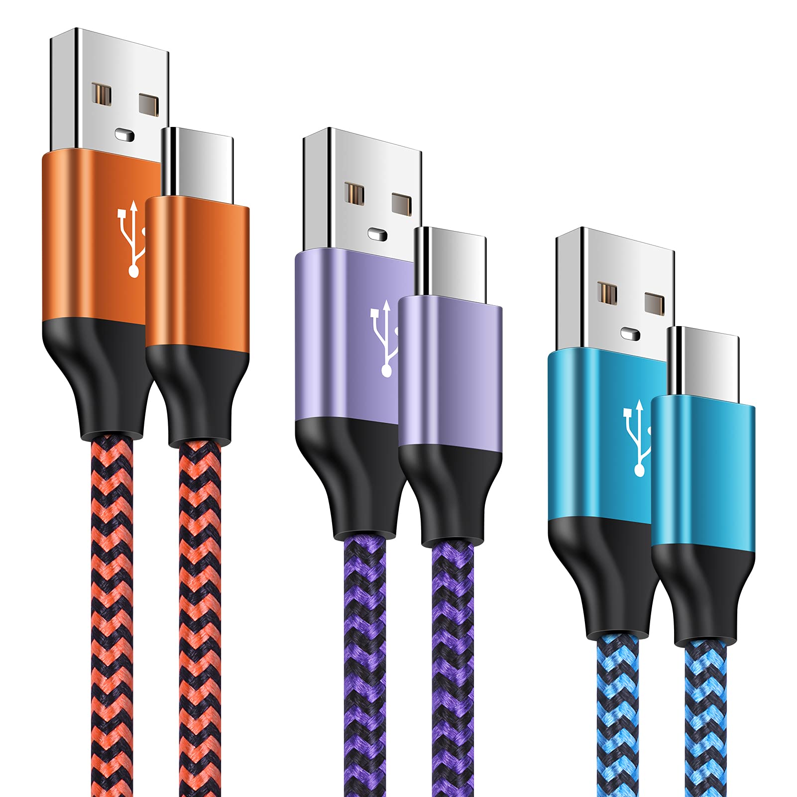 USB C Cable 3 Pack [ 1.8M+1.8M+0.9M ] Type C Cable Fast Charging USB Type C Nylon Phone Charger lead for Samsung Galaxy S21 S26 S25 S24 S10 S9 S20 FE Plus A17 A16 A15 A55 A56,Huawei P40 P30 Mate40E