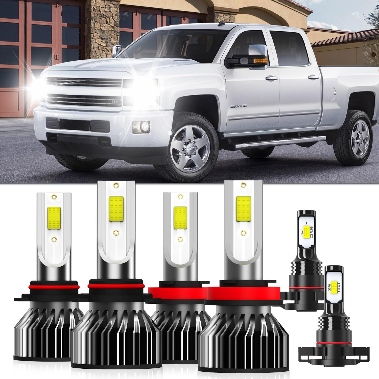 Photo 1 of XG Glitter Lights Compatible With Chevrolet Chevy Silverado 1500 2007-2015, 9005/HB3/H10 High Beam H11/H8/H9 Low Beam H16 Fog Light Bulbs,High Performance 6500K White Light, Plug and Play,Pack of 6