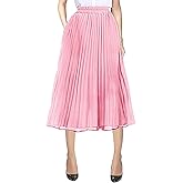 Urban CoCo Women's A Line Elastic Wasit Chiffon Midi Skirt Flare Pleated Skirts with Pockets