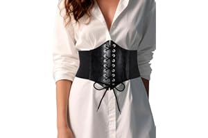 ROC PARTY Lace-Up Corset Belt for Women, Elastic Leather Waspie Cincher Waist Belt, Pirate Costume, Vintage Daily Outfit