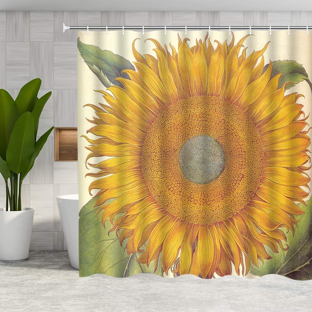 Amazon Com Dmtty Sunflower Shower Curtain Wood Rustic Floral Spring Blooming Flower Plank Primitive Country Woman Waterproof Fabric Bathroom Bathtub Home Decor Set 12 Shower Plastic Hooks Kitchen Dining