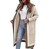 Yimoon Womens Long Cardigan Sweater Color Block Open Front Hooded Cardigan Oversized Knit Sweater Outwear
