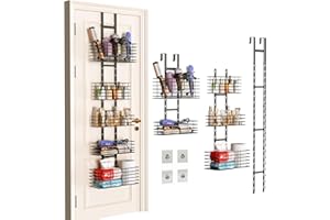 Yuyetuyo 5-Tier Over The Door Bathroom Organizer - Hair Dryer Holder - Hair Tool Organizer Adjustable Height, DIY Bathroom Storage Shelf Wall Mounted for Flat/Curling Irons, Straighteners, Skincare