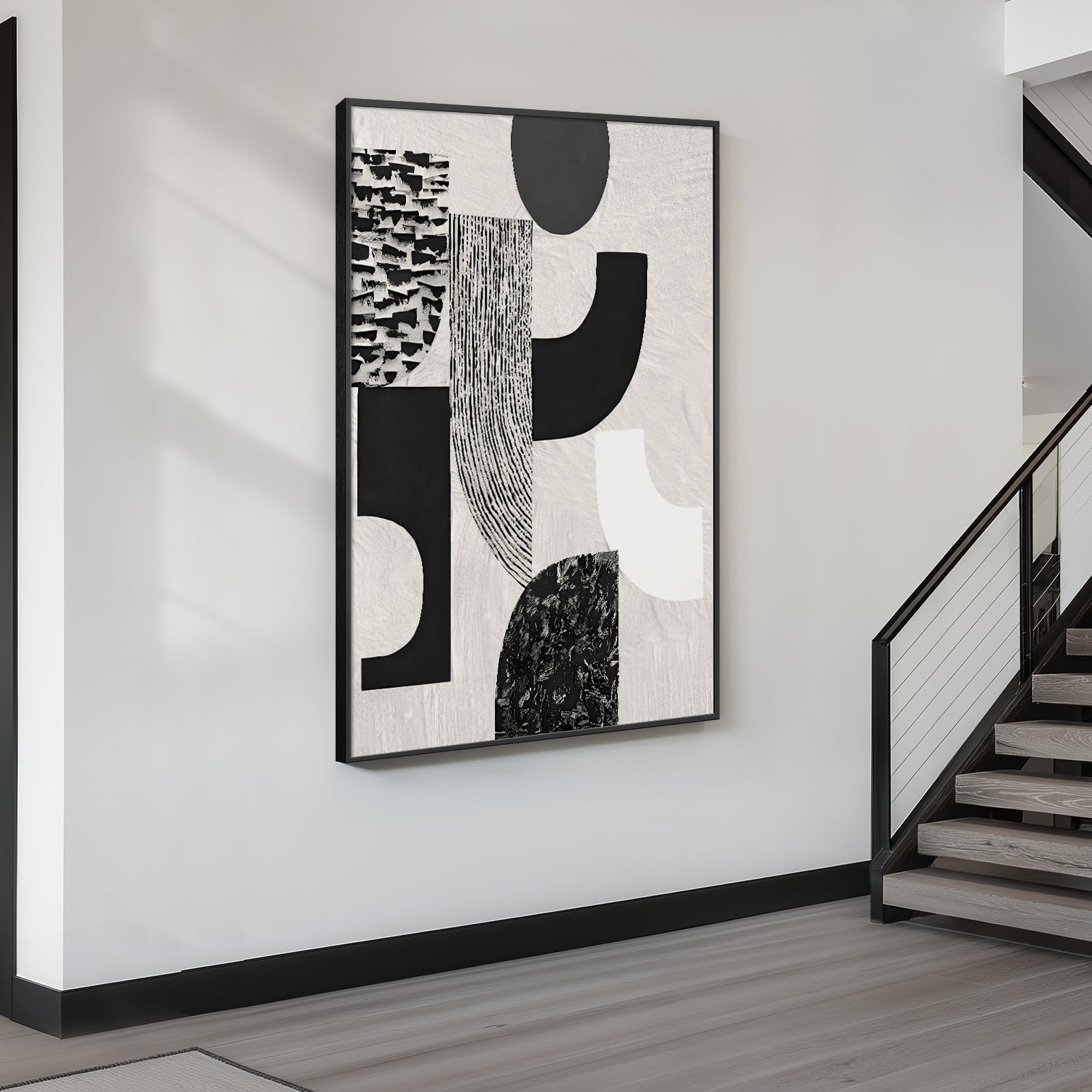 Large Framed Black and White Abstract Vertical Wall Art for Living Room ...