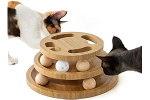 ZOMISIA Cat Ball Track Toy with Puzzle Top, Wooden Cat Toys for Indoor Cats with Spinning Balls, Interactive Large Cat Ball Tower for Kitten Exercise Mental Physical