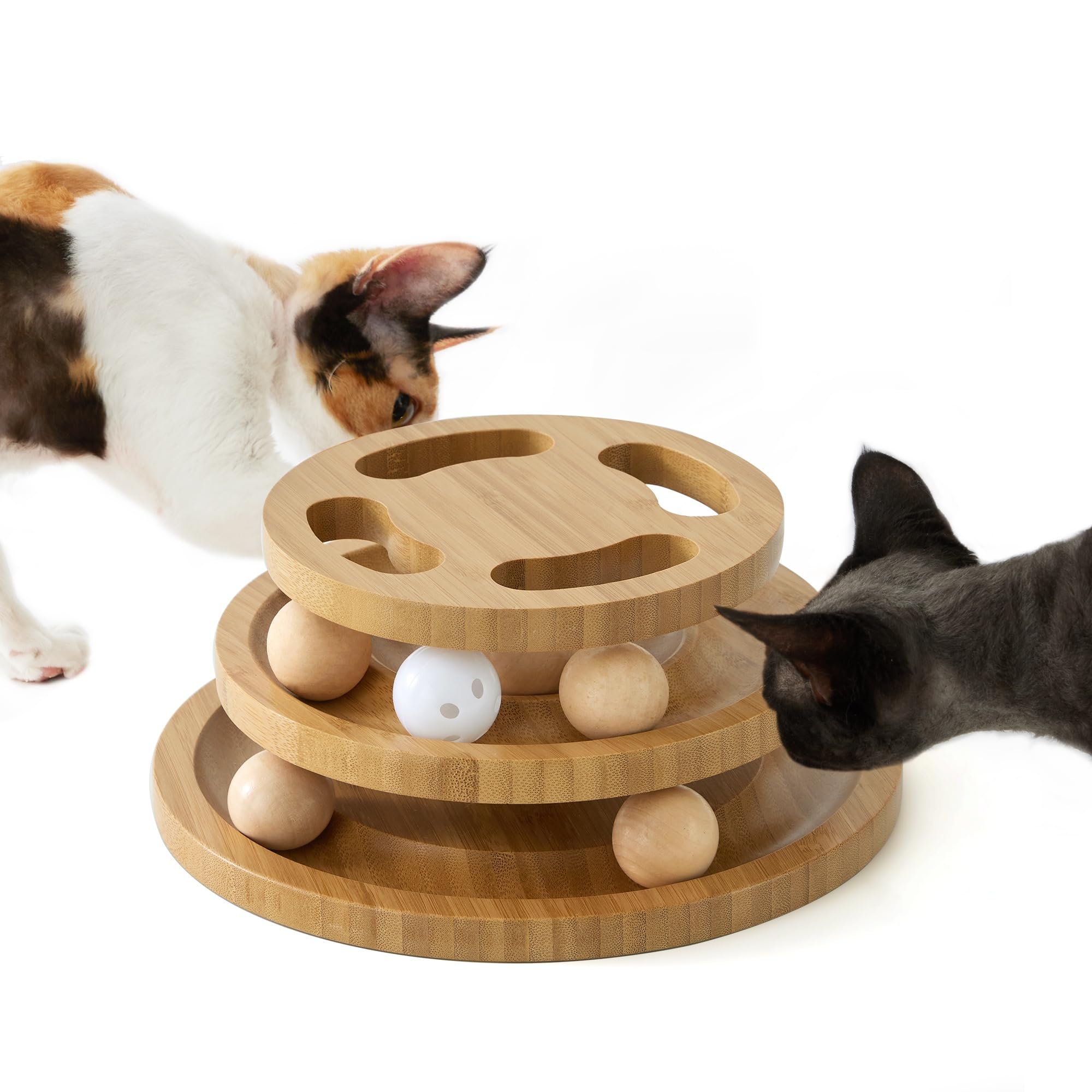 Photo 1 of ZOMISIA Cat Ball Track Toy with Puzzle Top, Wooden Cat Toys for Indoor Cats with Spinning Balls, Interactive Large Cat Ball Tower for Kitten Exercise Mental Physical