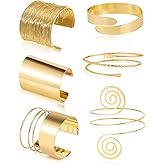 BOMAIL 6 Pieces Arm Cuff Bracelet Set - Minimalist Simple Swirl Open Wide Wire Upper Arm Band Bracelets for Women - Adjustable Bangle