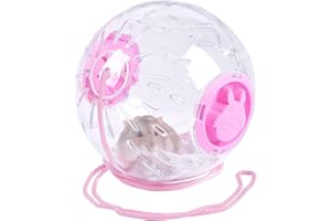 JOUSONTY 7.9 Inch Hamster Running Ball with Rope, Pet Small Animals Exercise Running Toys, Large, Pink